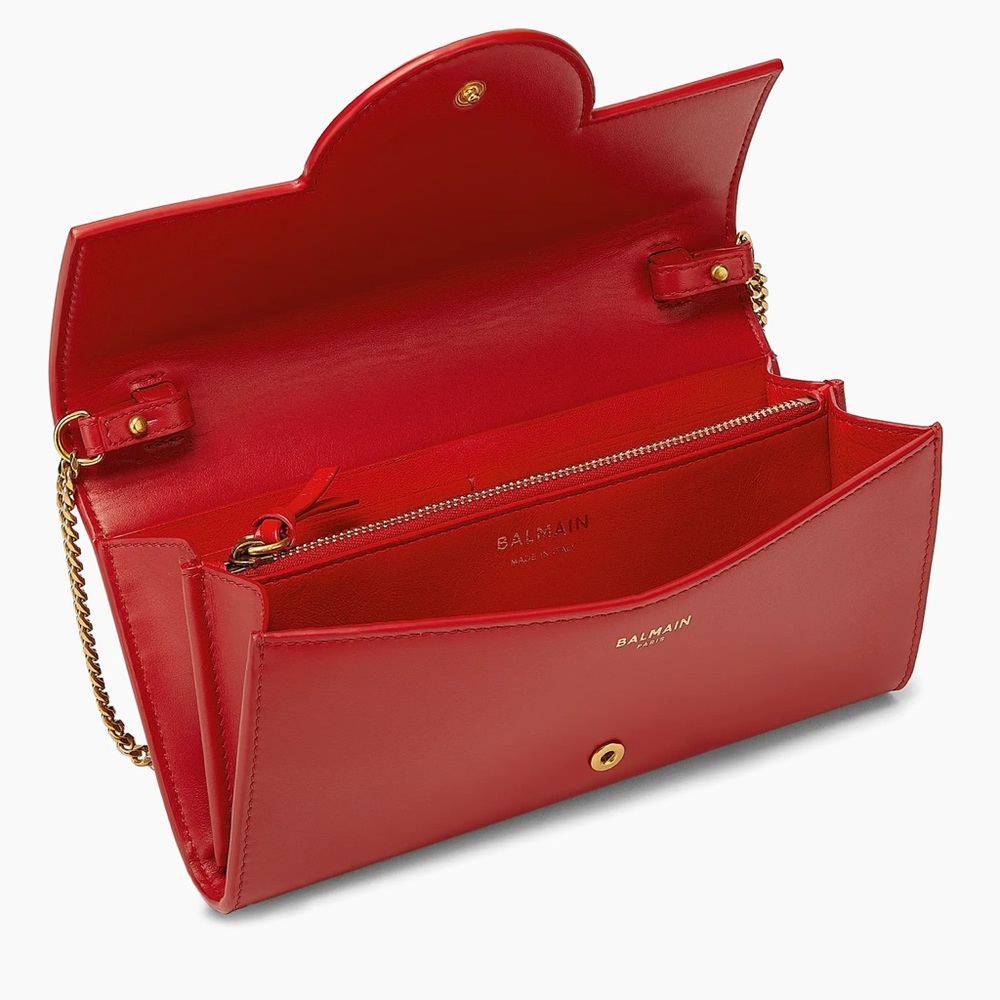 Balmain B-Buzz Leather Wallet-On-Chain Red/Rouge - Picture 11 of 11